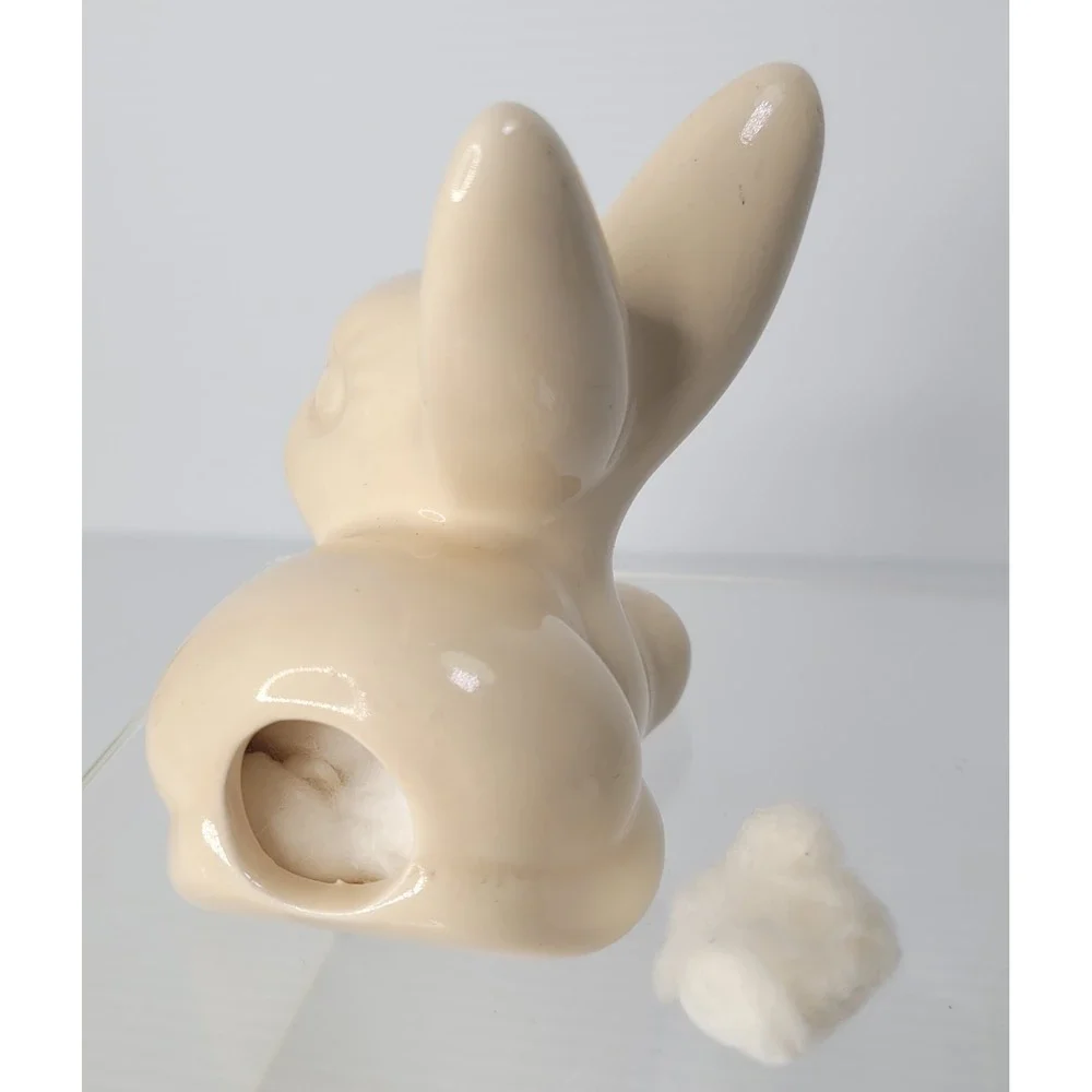 Vintage Ceramic Bunny Rabbit Cotton Ball Dispenser Holder Bathroom Vanity